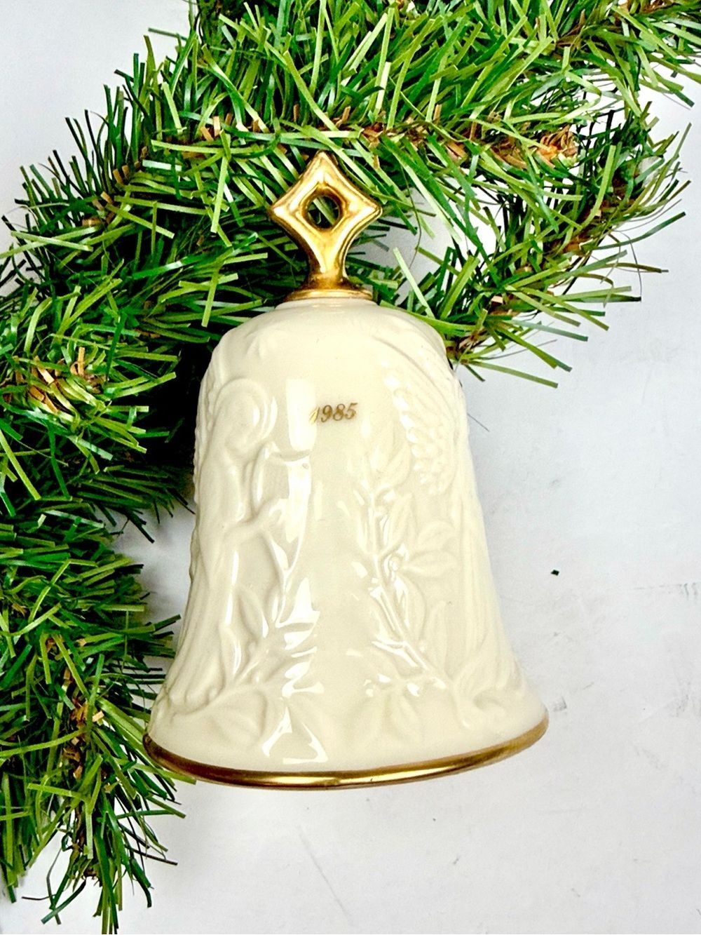 Vintage 1985 Lenox Christmas Bell Angel Ornament Gold Trim Crystal Chime